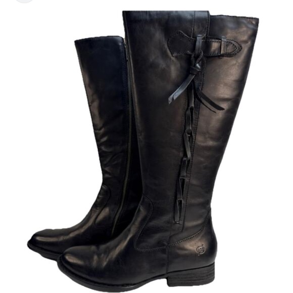 Born Shoes - Born Cook Braided Side Leather Suede Tall Boots black size 8